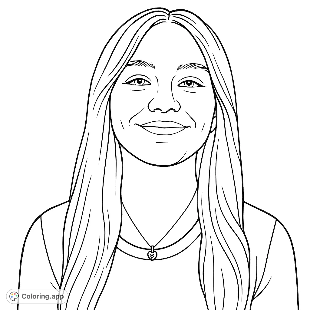A beautiful portrait of a smiling young woman with long hair and a delicate necklace, perfect for personalizing with your favorite colors.