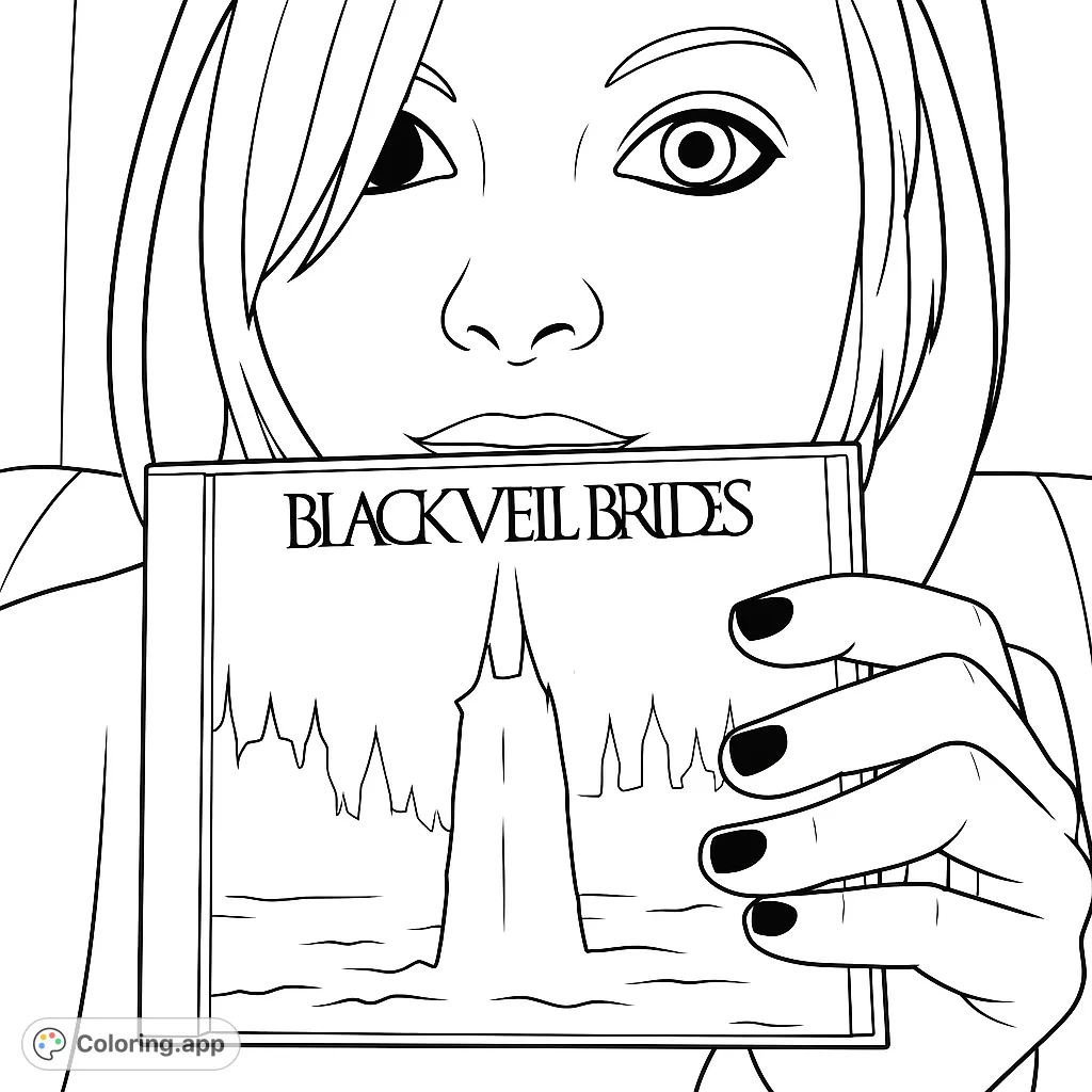 Capture the spirit of music fandom with this Black Veil Brides album coloring page. Features a fan holding their favorite CD, perfect for music lovers.