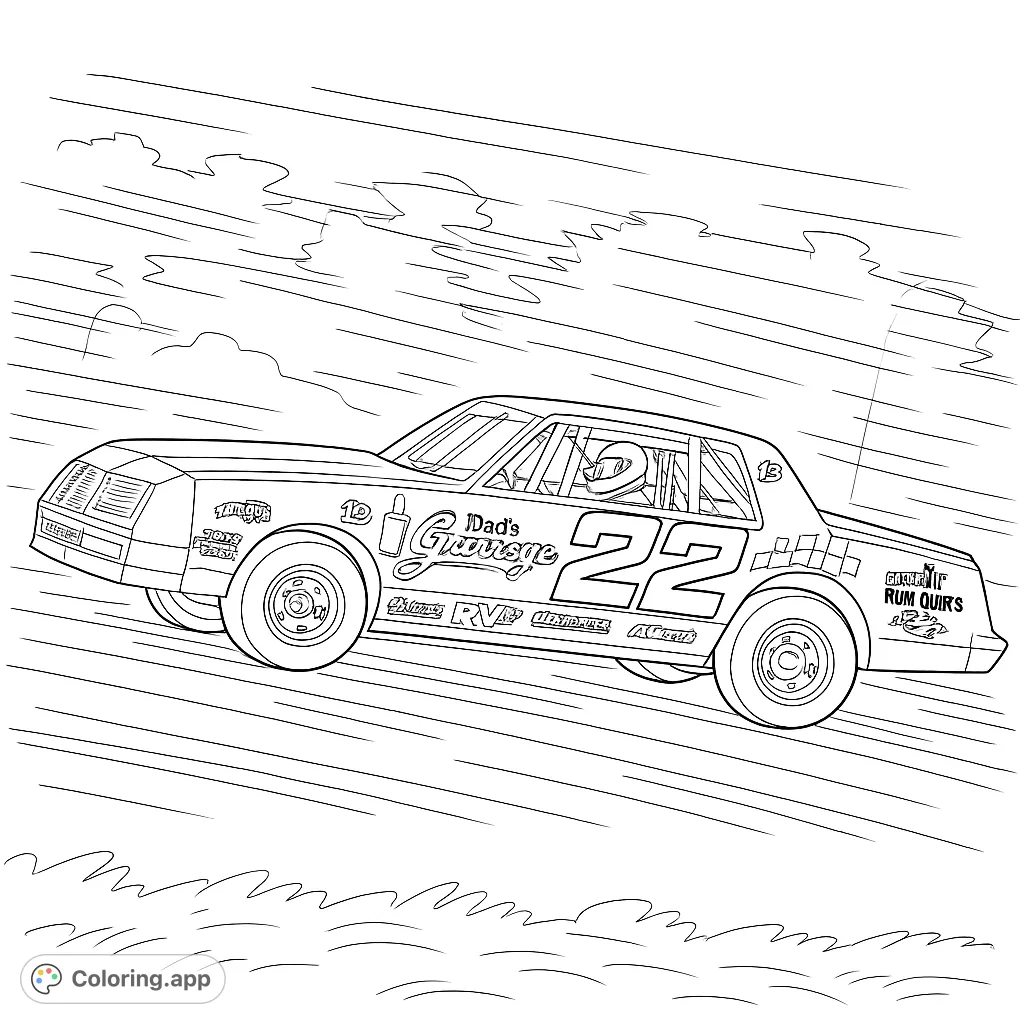 Experience the thrill of the race with this detailed dirt track race car coloring page. Perfect for motorsports fans of all ages!