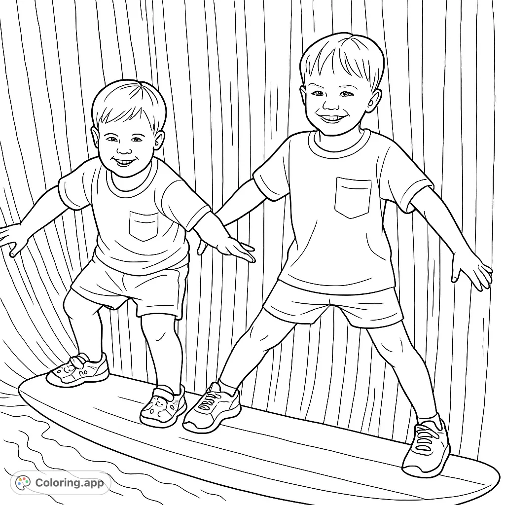 Capture the joy of two smiling brothers on a playful adventure. This free printable brothers coloring page features a dynamic pose against a textured background, perfect for kids.