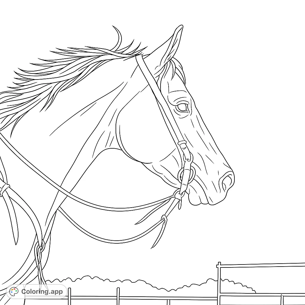 Capture the grace of a horse in motion with this detailed profile coloring page. Perfect for animal lovers and equestrian enthusiasts.