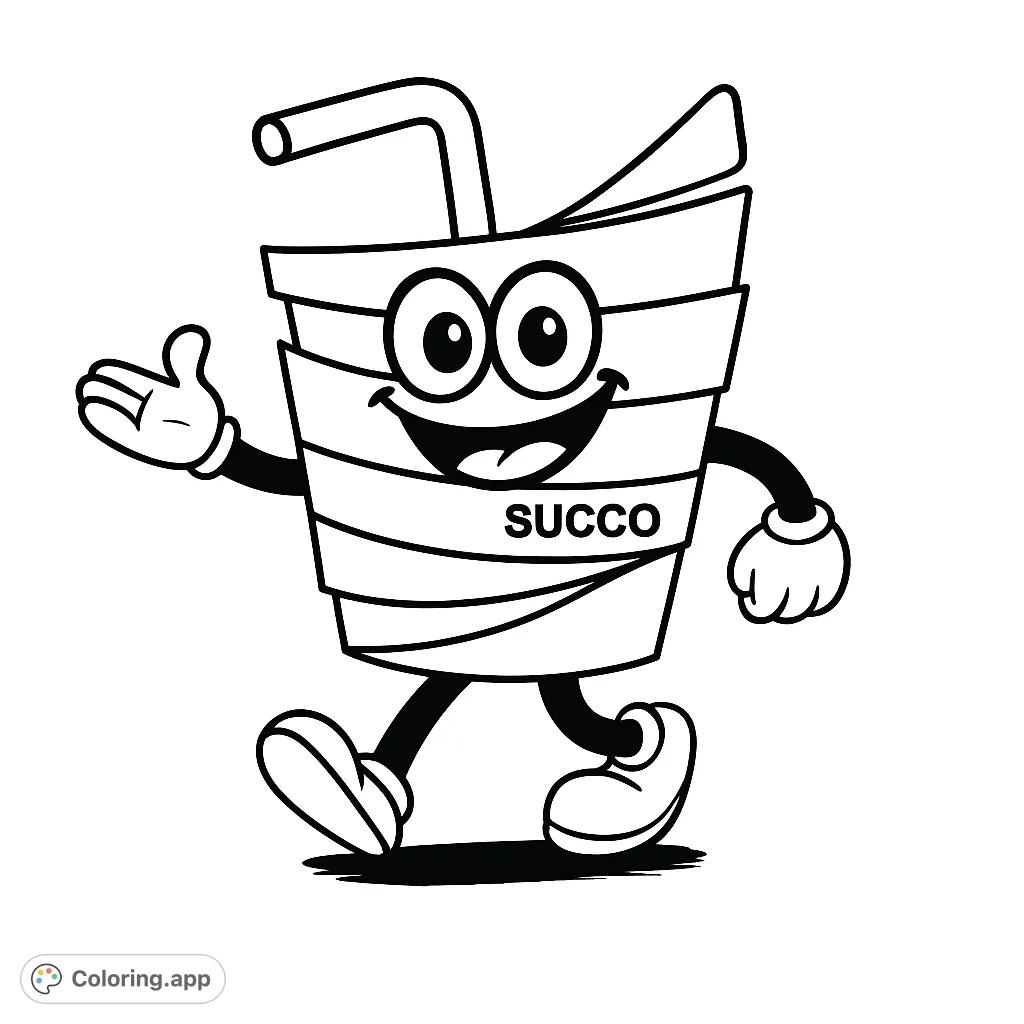A cheerful juice cup character with a big smile and a straw, ready for a fun coloring adventure. Perfect for kids and fans of cute mascots.