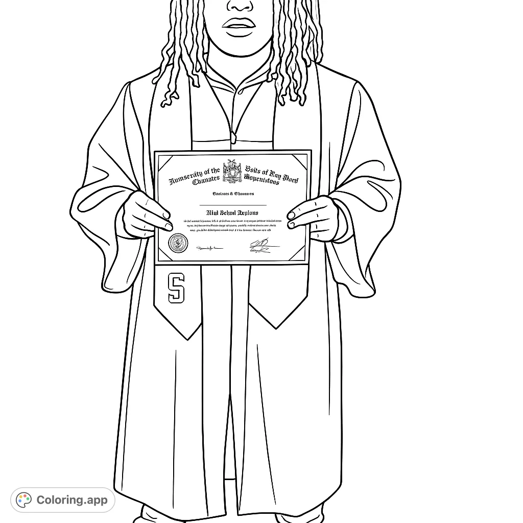 Celebrate success with this graduation coloring page featuring a student in cap and gown holding their diploma. Perfect for inspiring young minds!