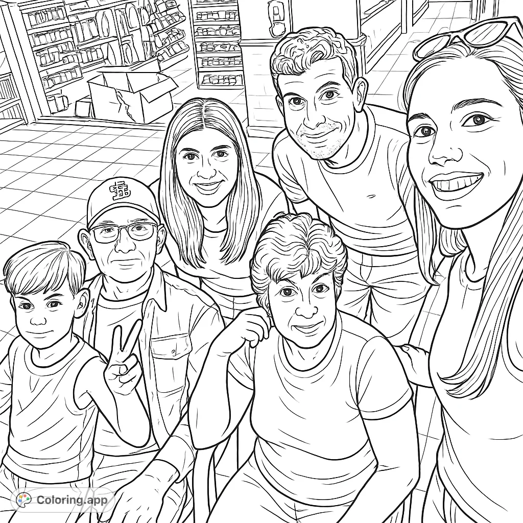 A heartwarming family portrait featuring multiple generations, perfect for personalizing with your favorite shades and creating a cherished keepsake.