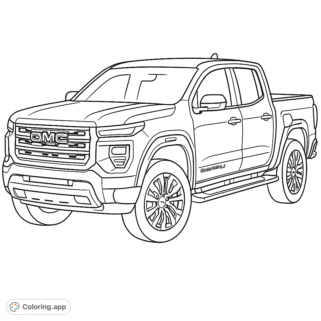 Detailed pickup truck design, perfect for vehicle enthusiasts to customize with unique colors and patterns. Free printable truck coloring page.