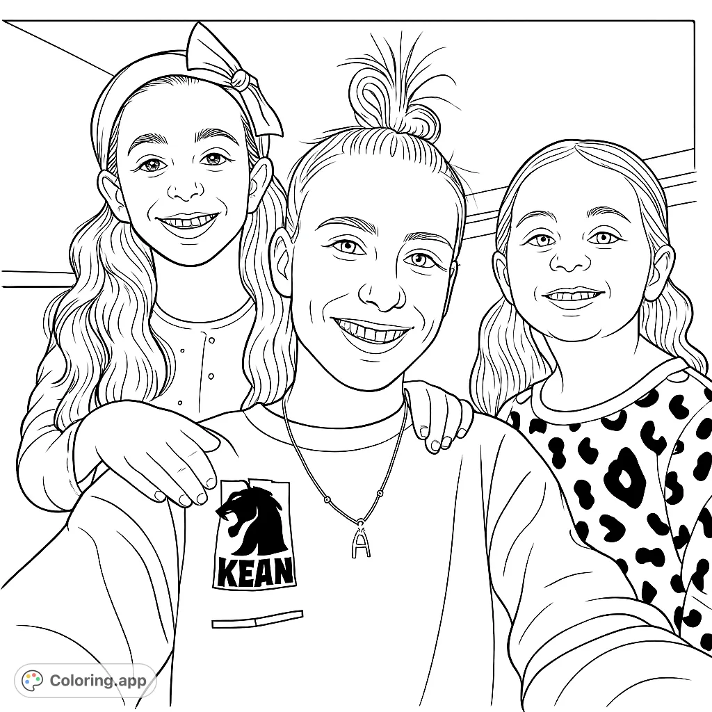 A heartwarming portrait of three smiling individuals, perfect for a happy family coloring page. Capture joy and connection.