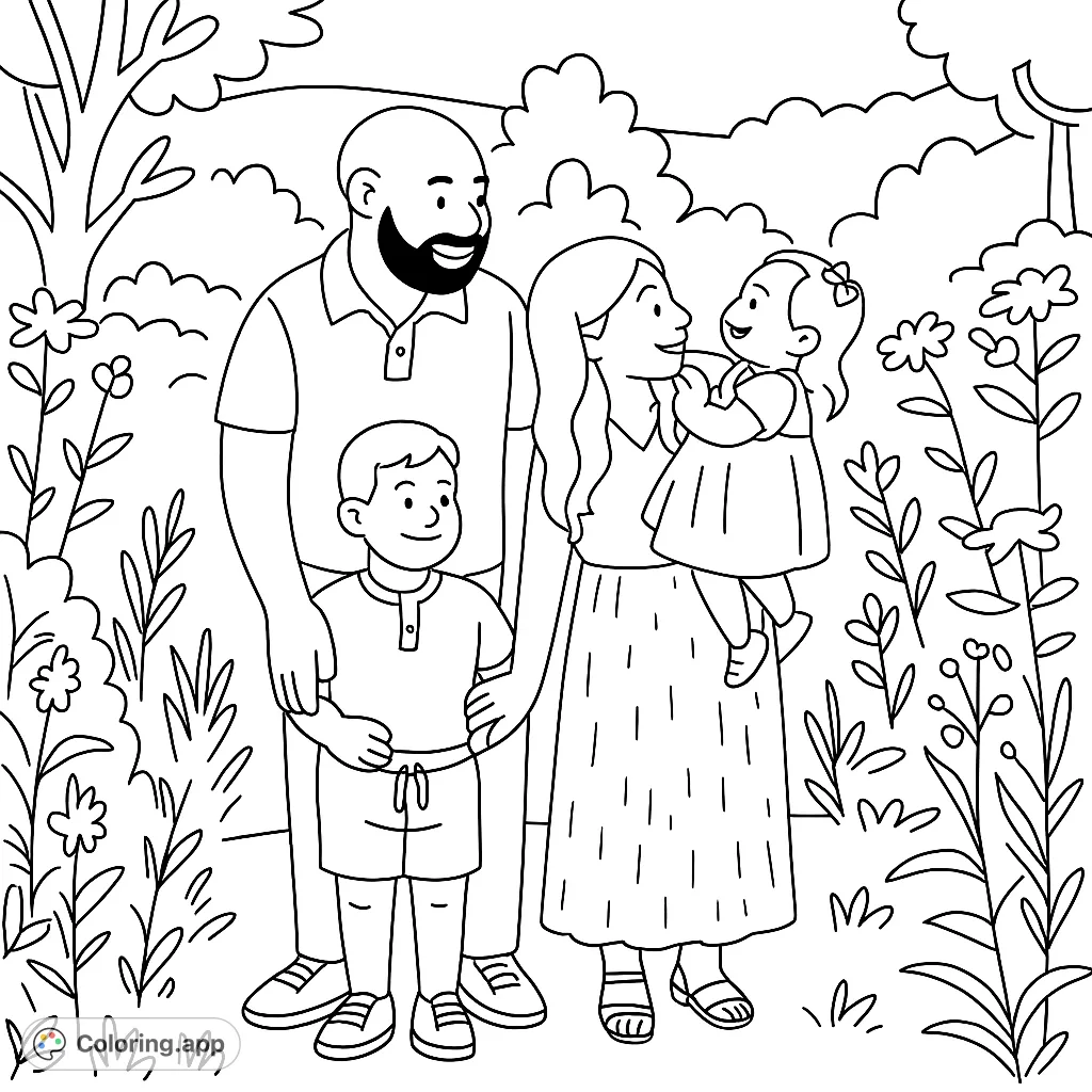 Capture heartwarming family moments with this simple, cartoony family portrait coloring page. Perfect for all ages to personalize and enjoy.