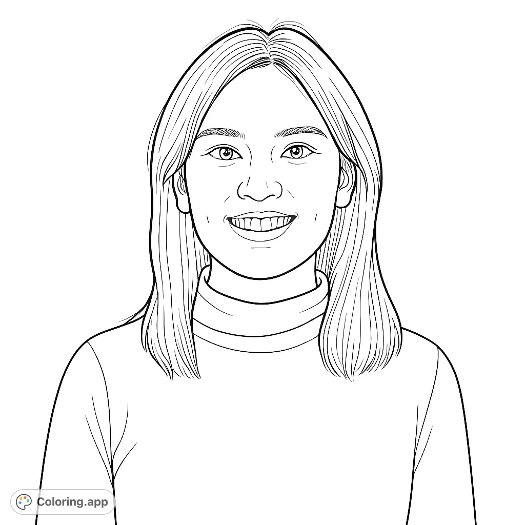 A delightful portrait of a smiling young woman, perfect for personalizing with your favorite colors and artistic flair.