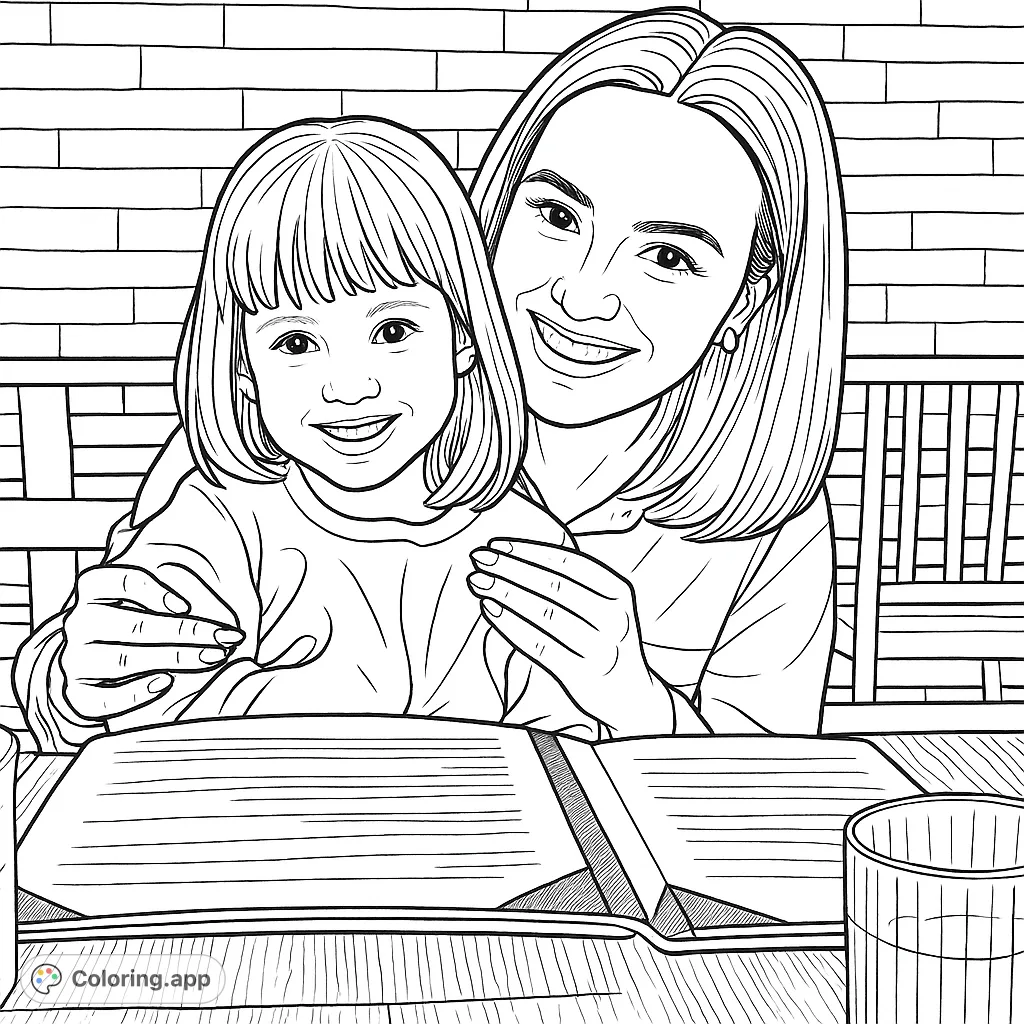 Capture a heartwarming family moment with this mother and child coloring page. Perfect for celebrating special bonds and creating cherished memories.