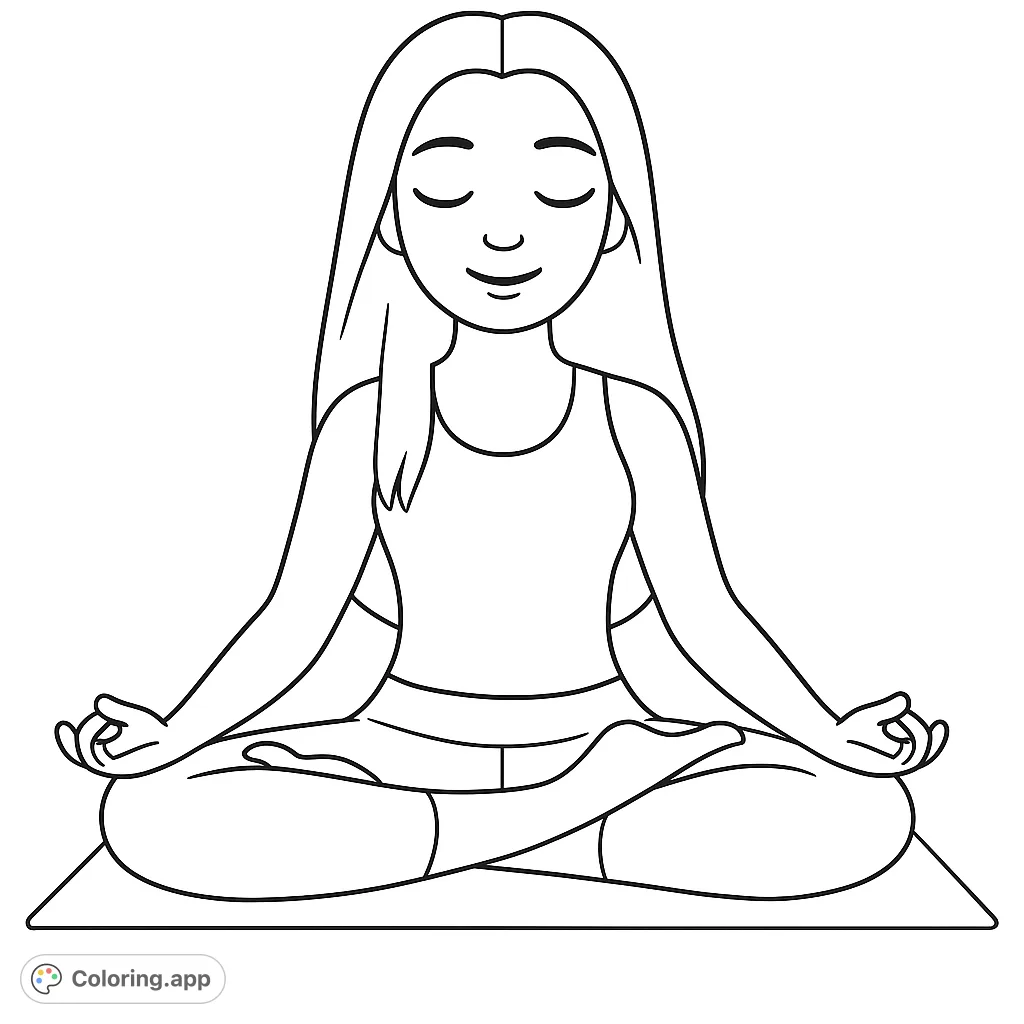 A serene figure in a meditation pose on a mat, perfect for mindful coloring. Find peace and focus with this calming yoga coloring page.