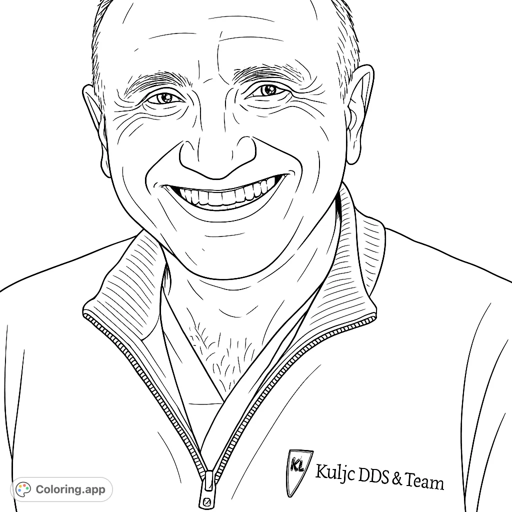 A detailed portrait of a smiling professional, perfect for a realistic portrait coloring page. Features a friendly expression and textured clothing.