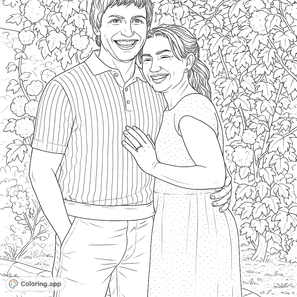 Capture a moment of pure joy with this couple amidst a beautiful floral backdrop. Perfect for celebrating love and connection.