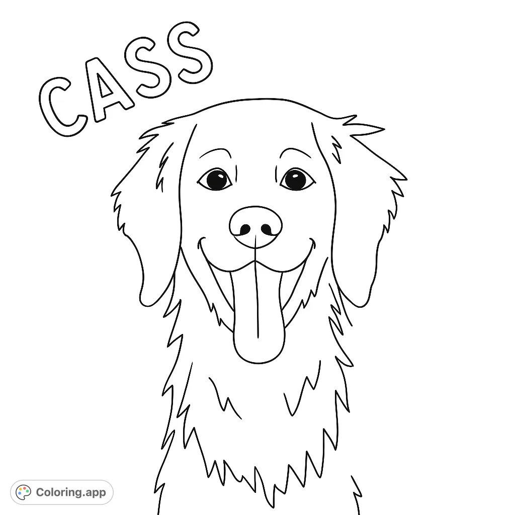 A charming dog portrait with a happy expression and floppy ears, perfect for pet lovers of all ages. A delightful free printable dog coloring page.