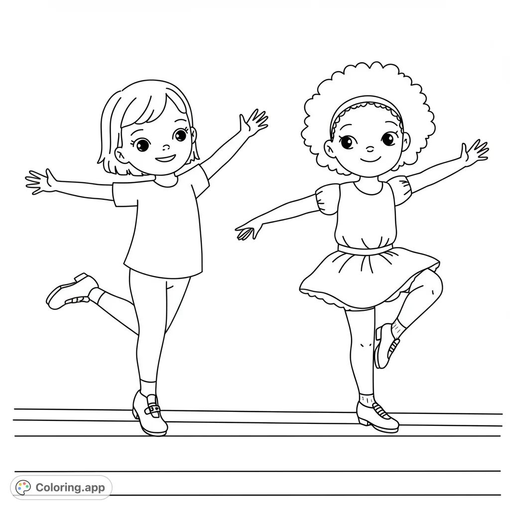 Bring two adorable cartoon dancers to life with your favorite colors! Featuring young performers in buckle strap tap shoes, ready for their big show.