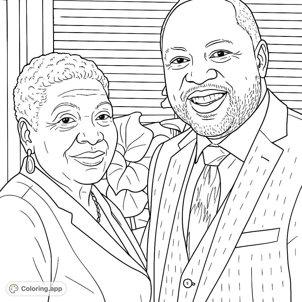A heartwarming portrait of two smiling individuals, perfect for personalizing with your favorite shades. Capture their joy and connection.