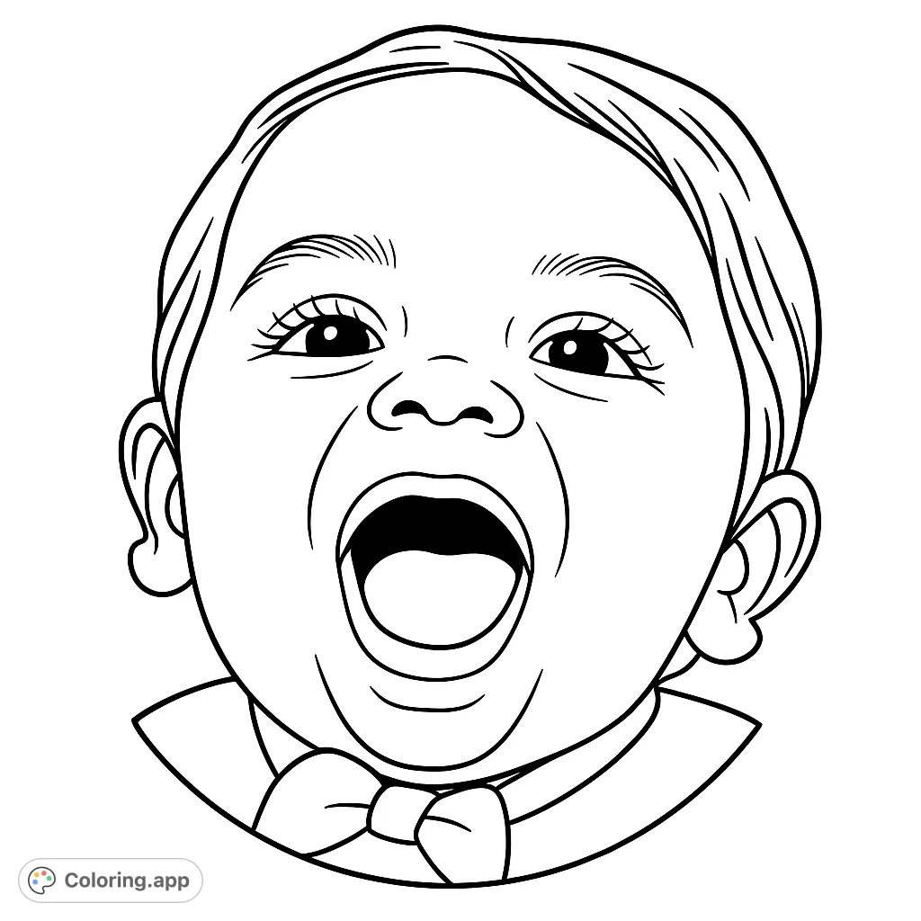 Capture pure joy with this baby portrait coloring page. Features a wide-open mouth and expressive eyes, perfect for all ages.