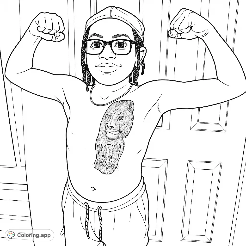 Flex your creativity with this strong kid coloring page featuring a powerful lion and cub tattoo. Perfect for inspiring strength and imagination.