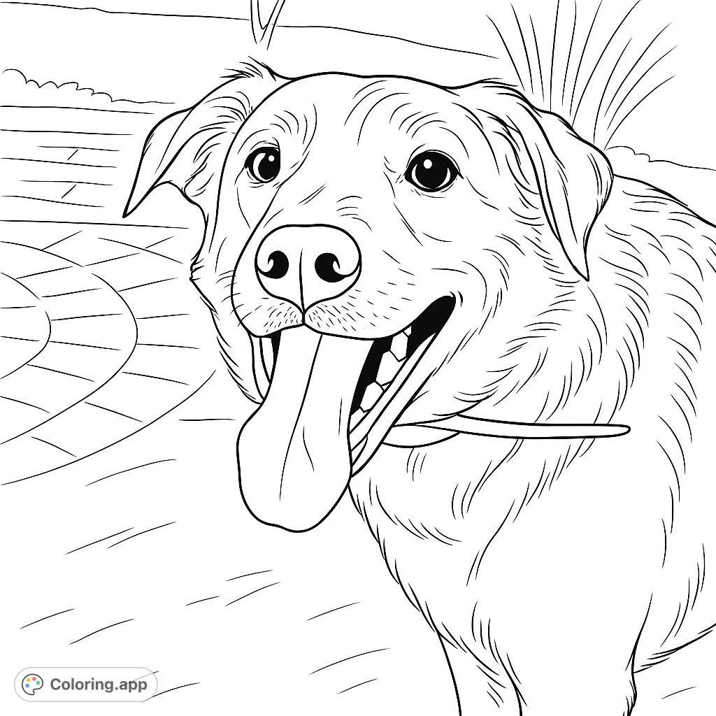 Capture the joy of a happy dog with its tongue out in this delightful coloring page. Perfect for pet lovers of all ages.