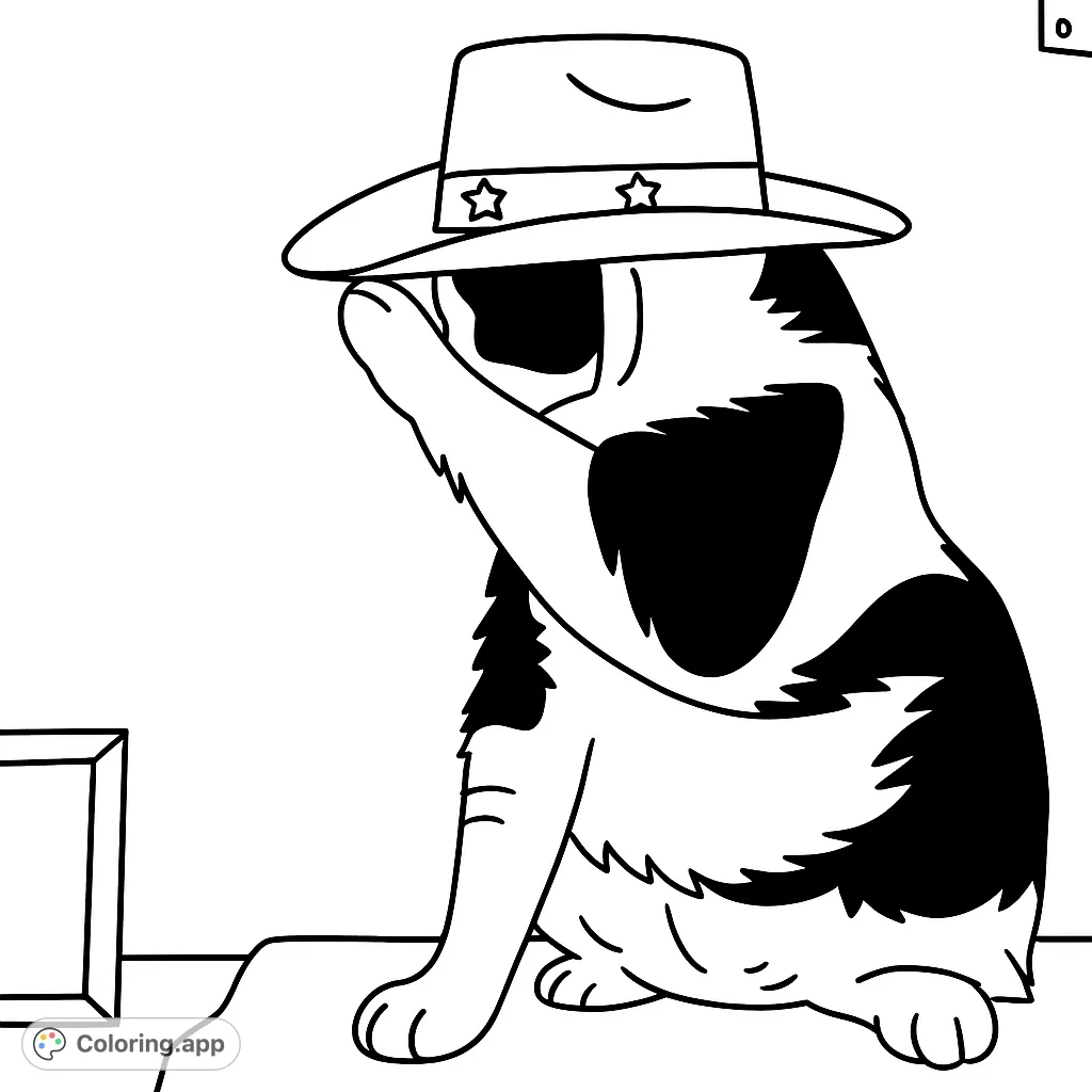 A charming cat in a cowboy hat, striking a playful pose. This simple, fun coloring page is perfect for all ages, offering a delightful and easy coloring experience.