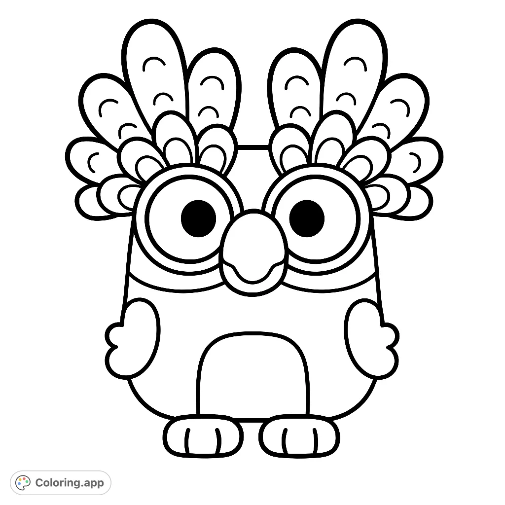 A charming, whimsical creature with large eyes and decorative head tufts, perfect for a fun and imaginative coloring experience.