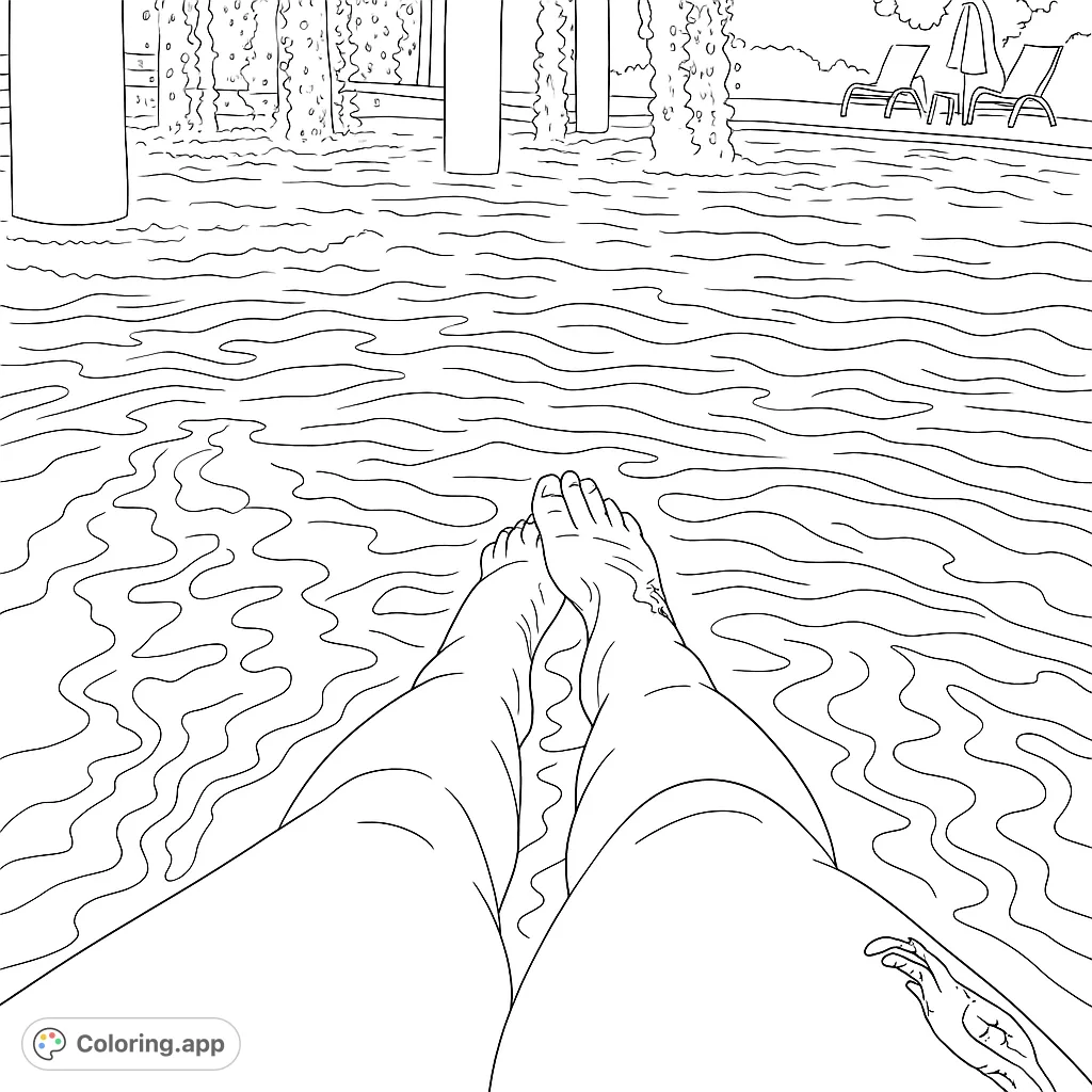Immerse yourself in tranquility with this relaxing scene of legs submerged in rippling water. Perfect for a calming coloring experience.