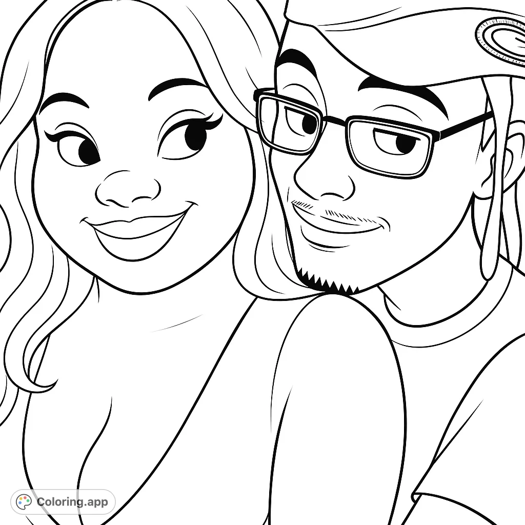 A heartwarming cartoon portrait of a smiling couple, perfect for personalizing with your favorite shades. Celebrate connection and creativity.