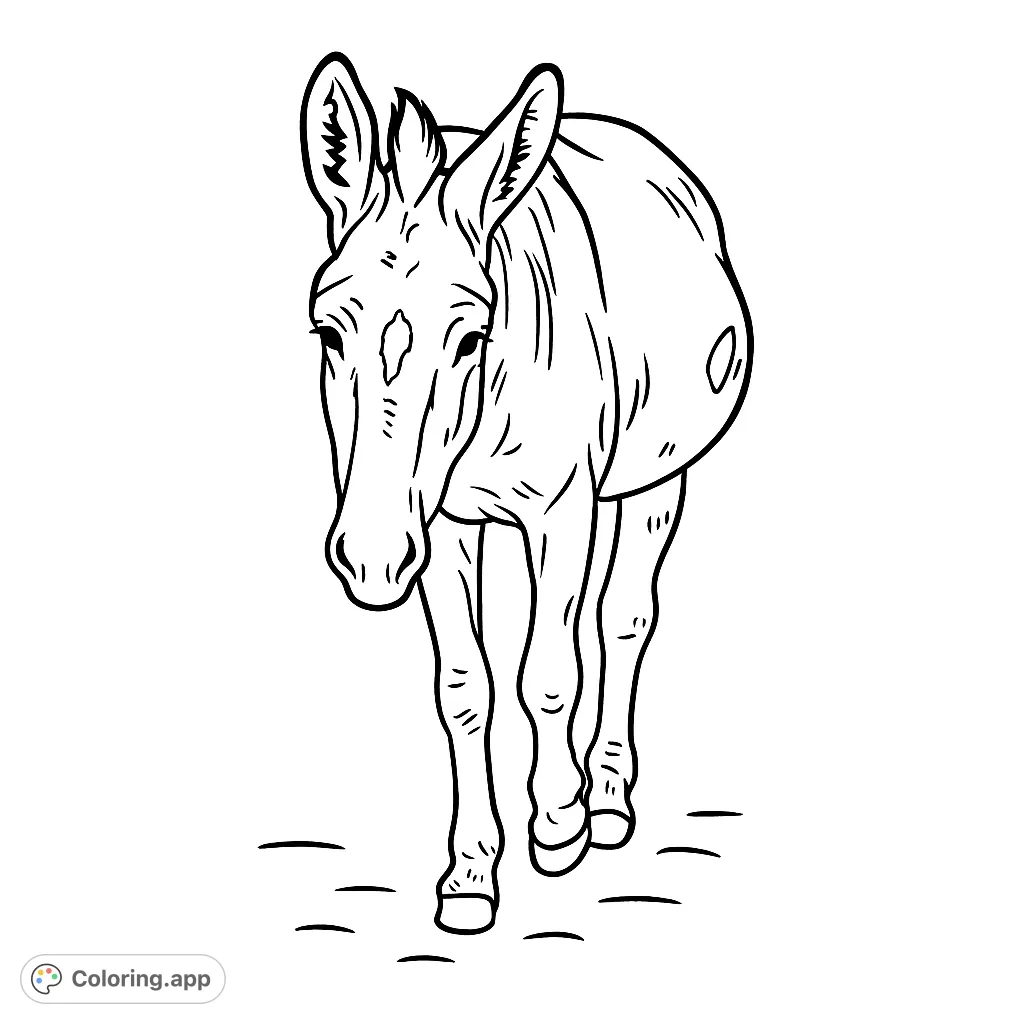 A charming donkey stands ready for your creative touch. This free printable donkey coloring page offers a delightful animal portrait for all ages to enjoy.