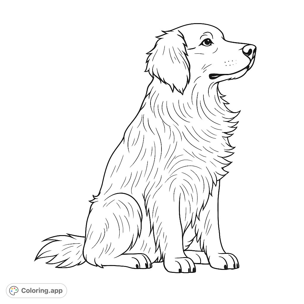 A charming Golden Retriever coloring page, perfect for dog lovers. Features a loyal canine companion in a relaxed sitting pose, ready for your creative touch.