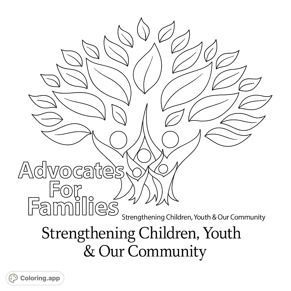 A symbolic family tree emblem featuring intertwined figures forming the trunk and a lush canopy of leaves, representing growth and community.