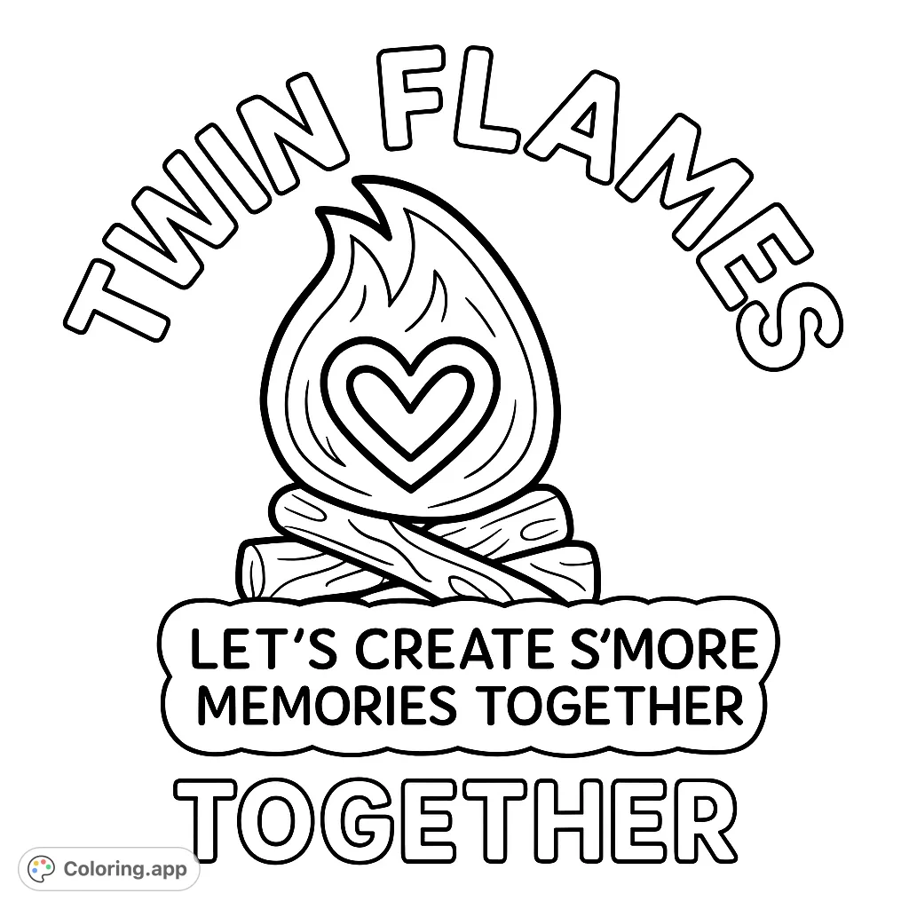 Ignite creativity with this charming campfire design featuring a heart in the flames and heartwarming messages. Perfect for all ages!