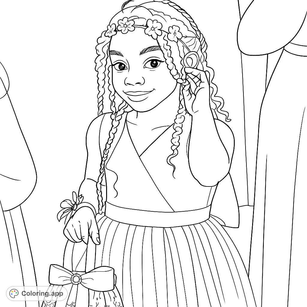 A charming flower girl in a lovely dress, holding a decorative basket, ready to bring joy to any special occasion. Perfect for young artists.
