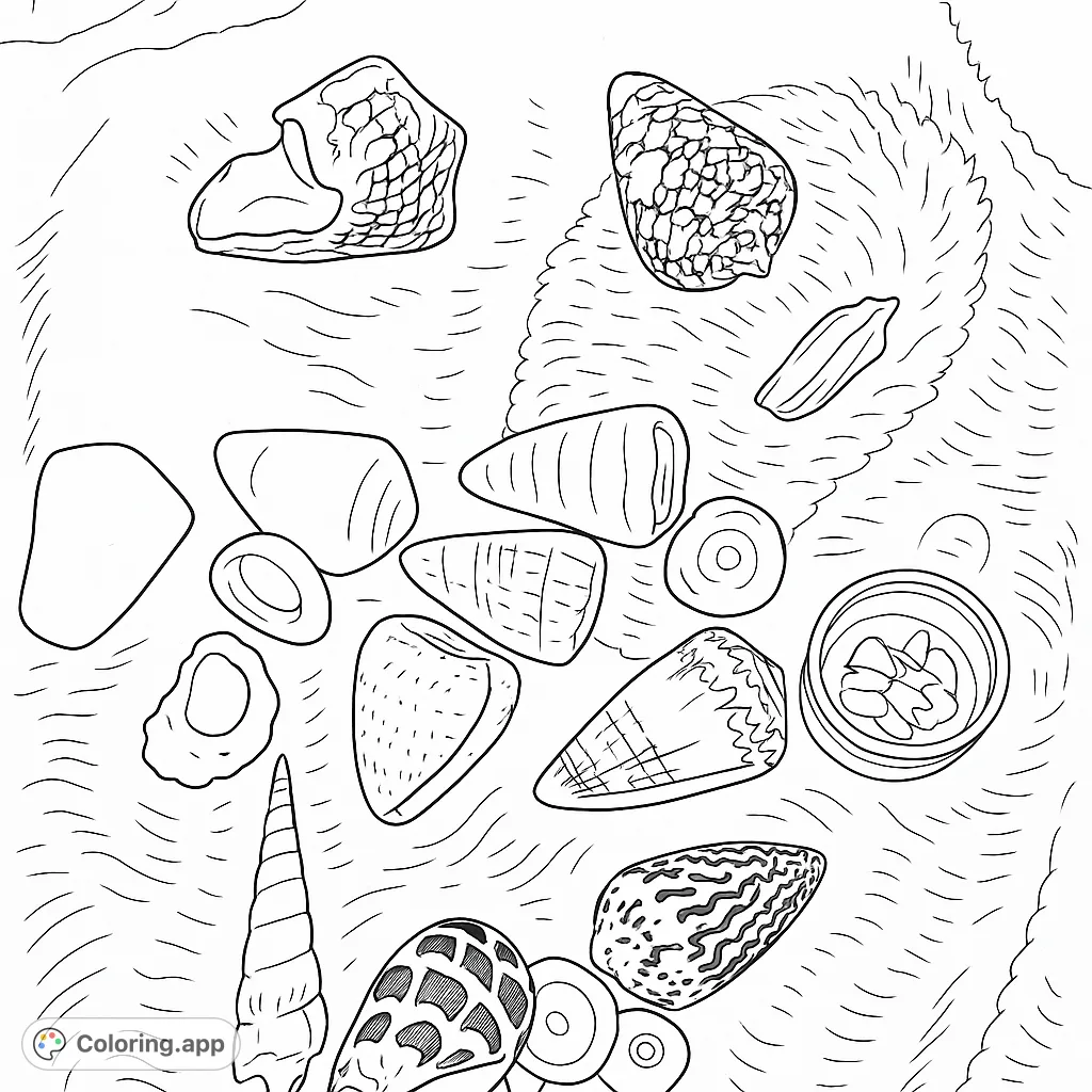 Discover a beautiful collection of diverse seashells and smooth sea glass pieces, scattered on a textured surface, ready for your creative touch.
