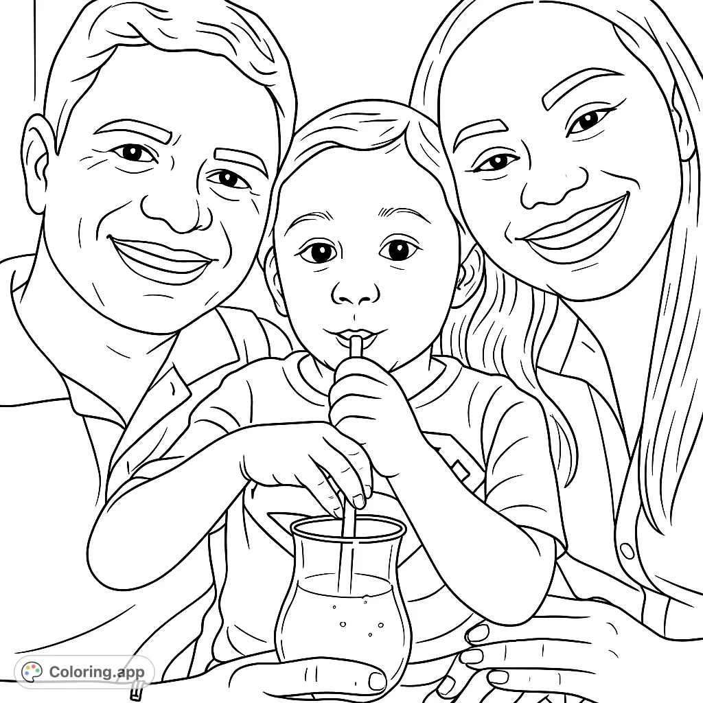 Capture a heartwarming family moment with a child enjoying a drink. Perfect for all ages to personalize and cherish this joyful scene.
