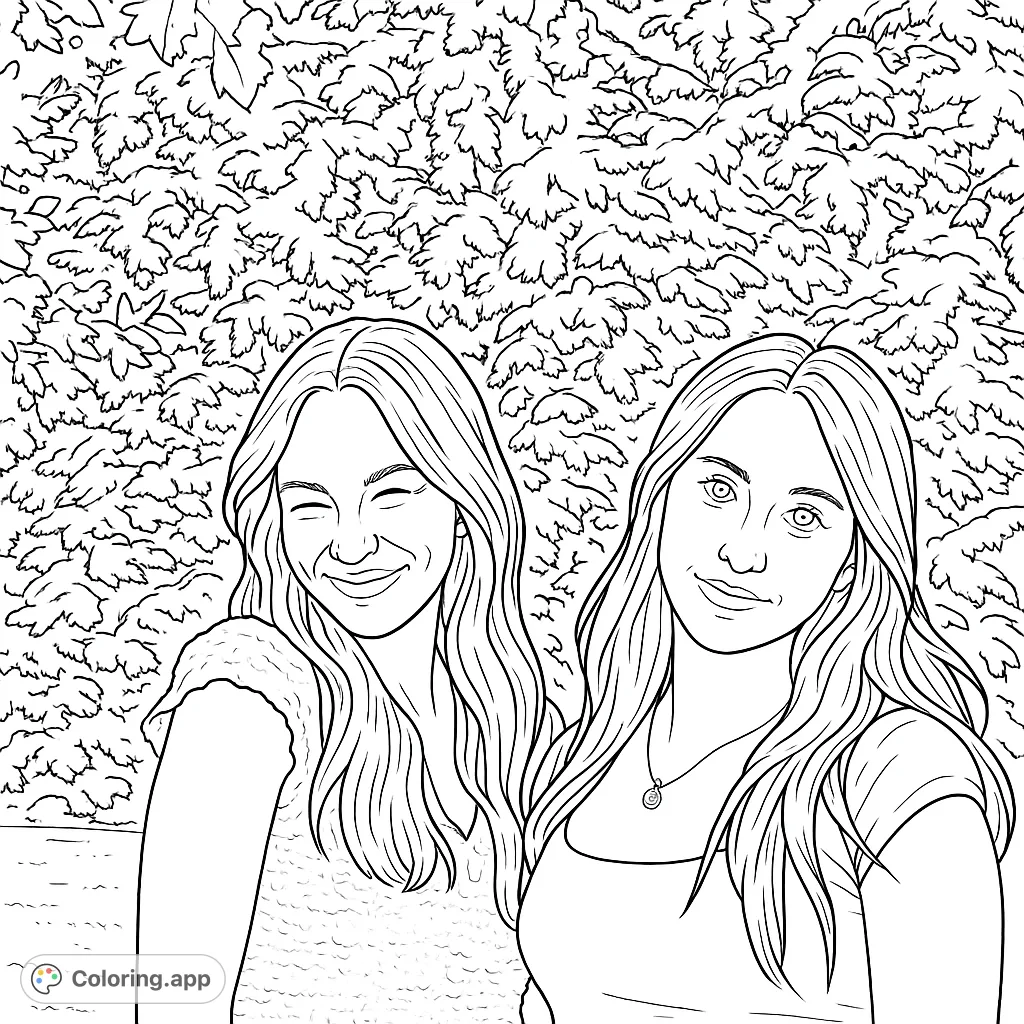 Capture the bond of friendship with this charming portrait of two young women outdoors. Perfect for personalizing with your favorite colors and creative flair.