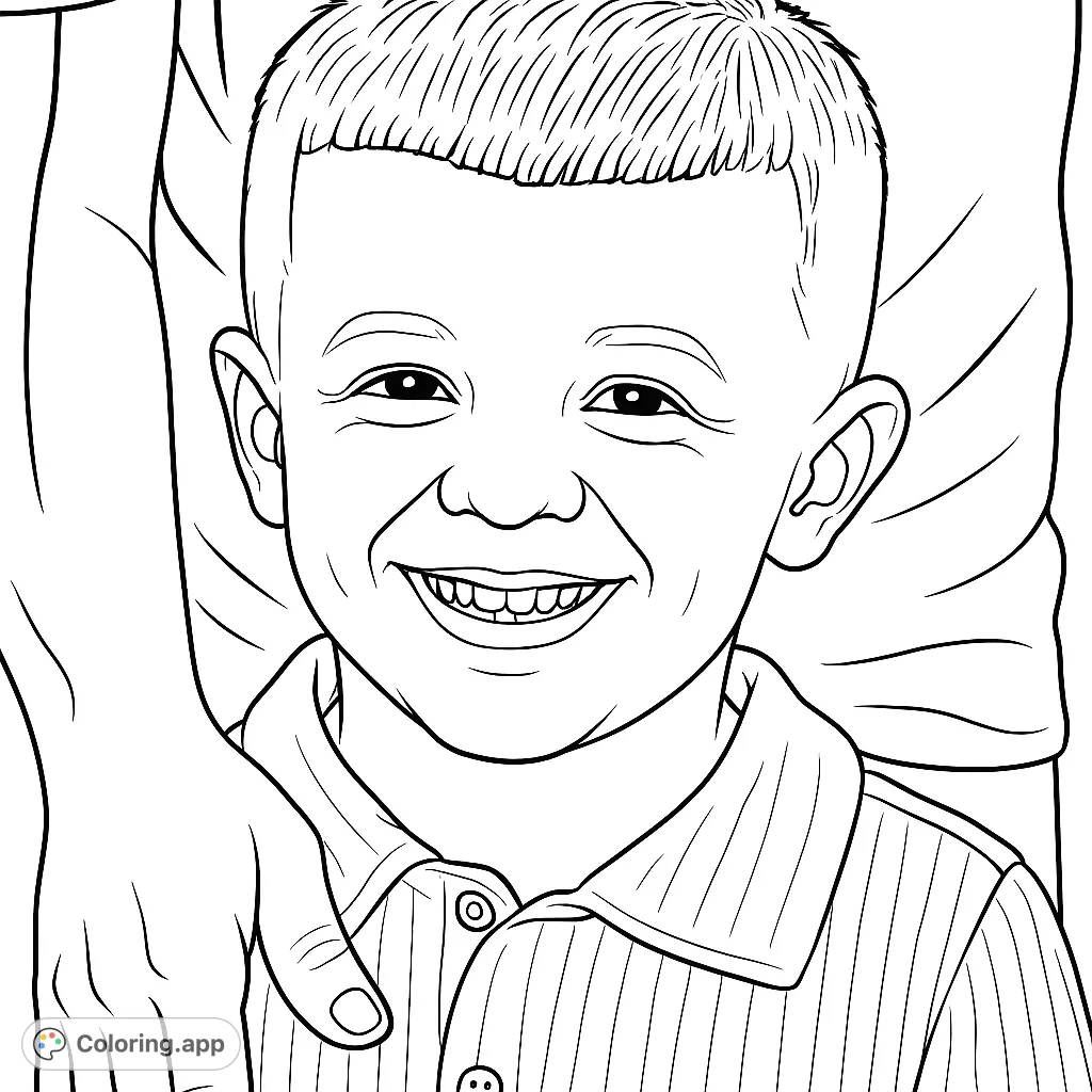 A cheerful boy with a wide smile, perfect for a happy portrait coloring page. Capture his joyful expression with your favorite colors.