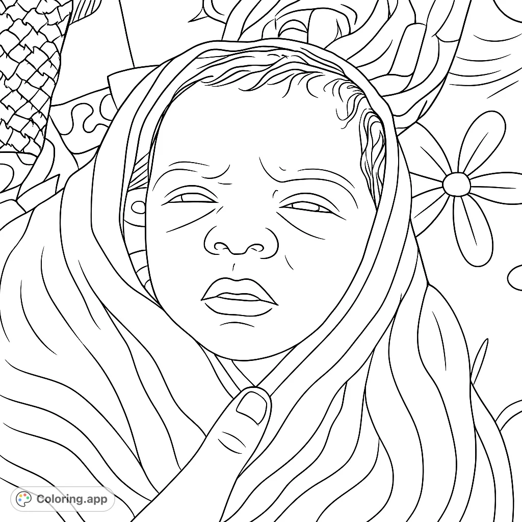 Capture the innocence of a newborn baby wrapped snugly in a textured blanket, with patterned fabrics in the background.