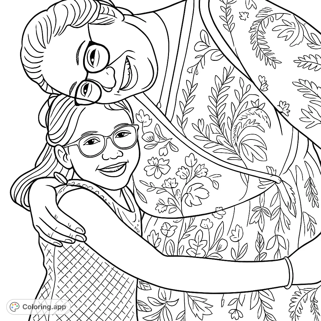 Capture the warmth of a loving embrace with this simple family hug coloring page. Ideal for expressing affection and creativity, perfect for all ages.