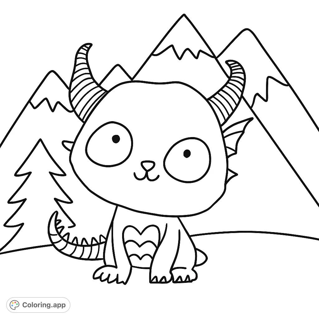 A charming, cartoon-style creature with horns and a spiky tail, ready for a burst of imagination. Perfect for all ages to enjoy.