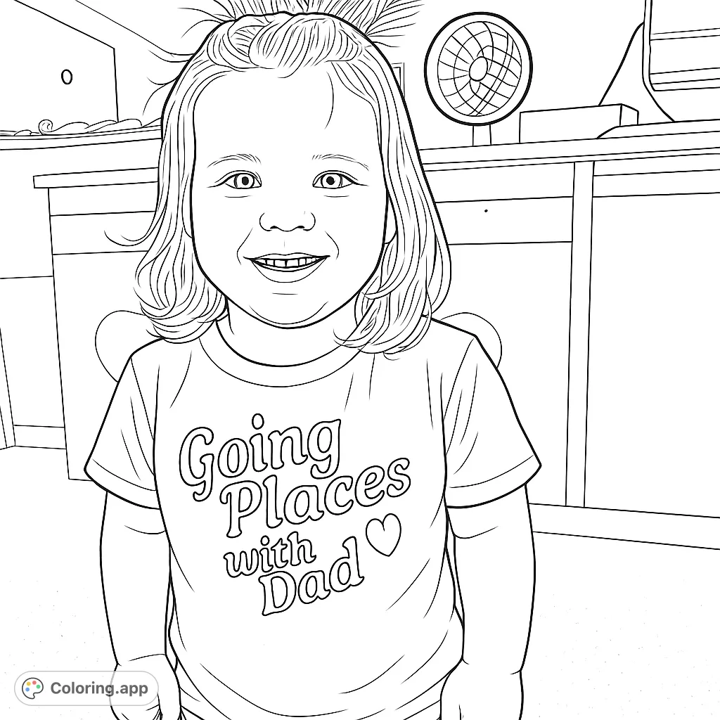 A delightful coloring page featuring a happy child with a sweet smile, wearing a special t-shirt. Perfect for young artists to bring to life.