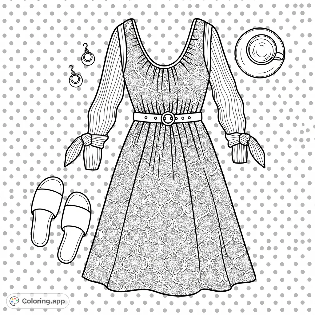 Discover a chic flat lay featuring a floral-patterned dress, knit garment, sandals, and accessories. Perfect for fashion enthusiasts and creative minds.