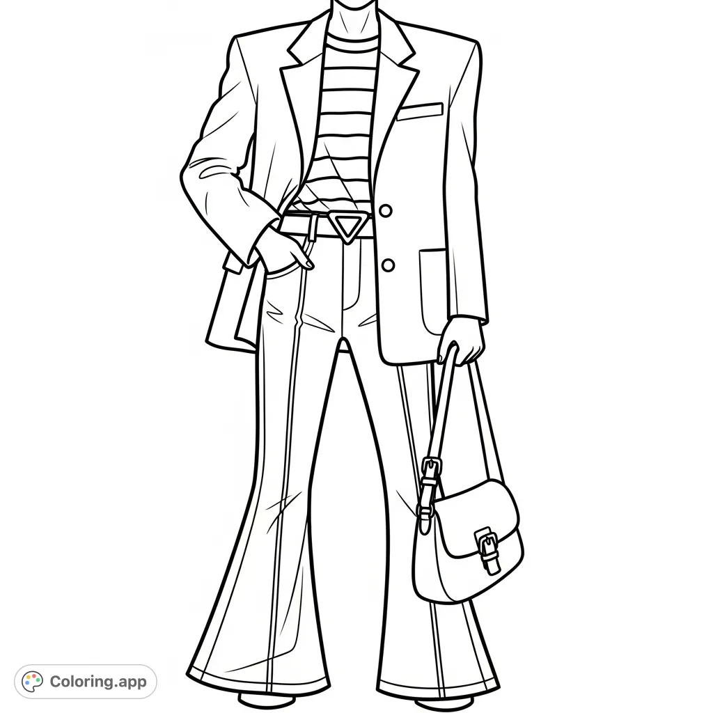 Explore a stylish ensemble featuring a structured blazer, striped t-shirt, and flared jeans with a chic shoulder bag. Perfect for fashion enthusiasts.