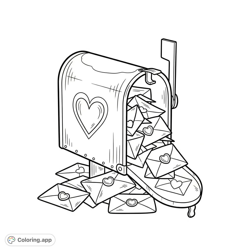 Discover an old-fashioned mailbox overflowing with love letters, adorned with a heart. A charming free printable for all ages.