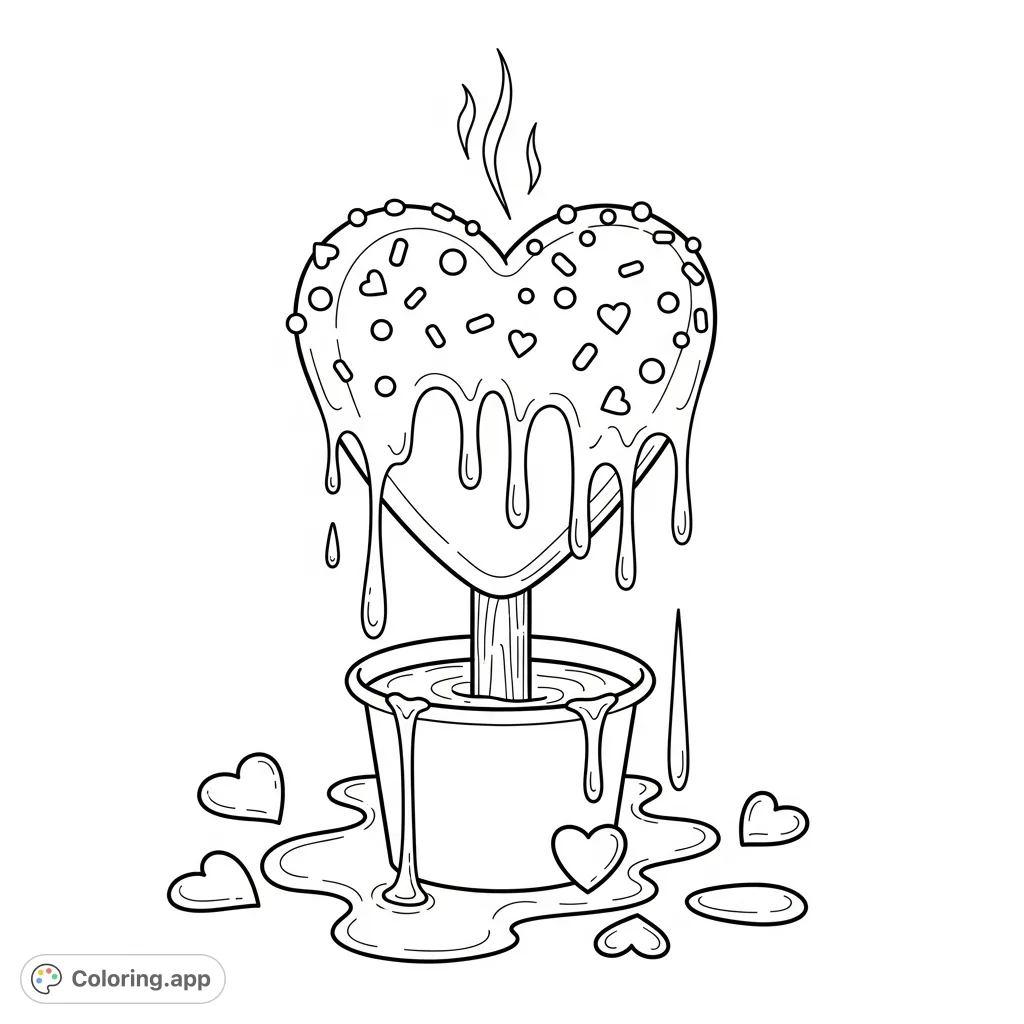 A charming heart-shaped popsicle melting into puddles of tiny hearts in a cup, adorned with sprinkles. A sweet, delightful treat awaiting your creative touch.