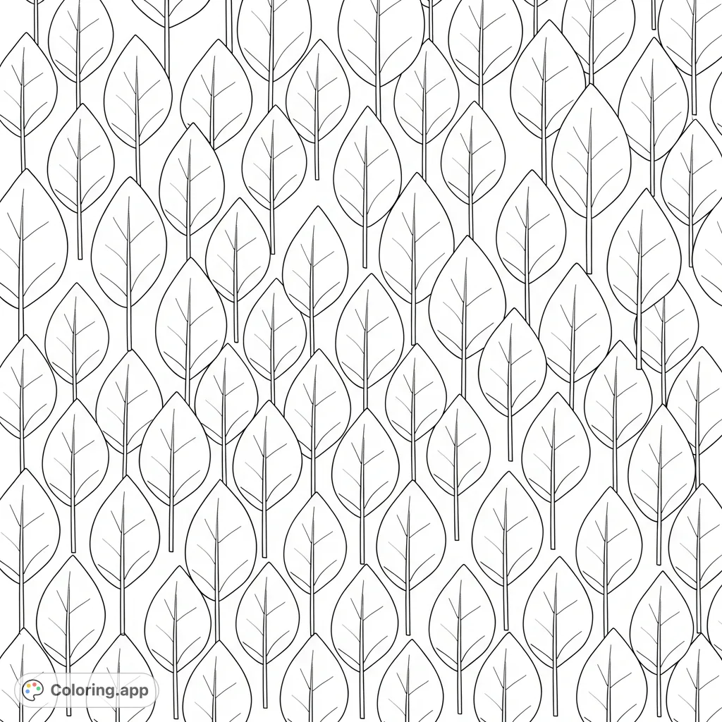 Discover a tranquil, ordered expanse of identical, streamlined leaf shapes arranged in a dense, unbroken grid pattern for a meditative coloring experience.