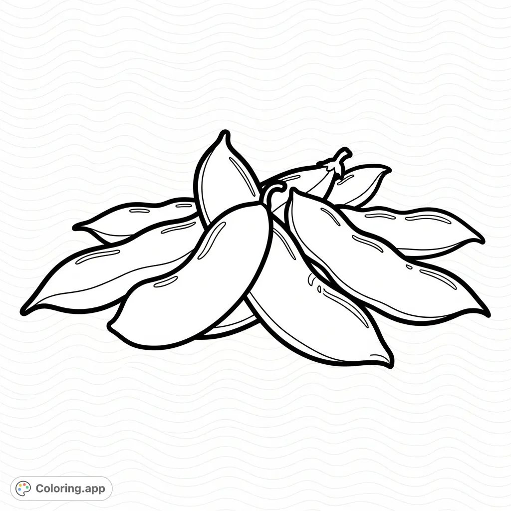 Discover this free printable green beans coloring page featuring bold outlines and simple shapes, ideal for easy coloring and young artists.