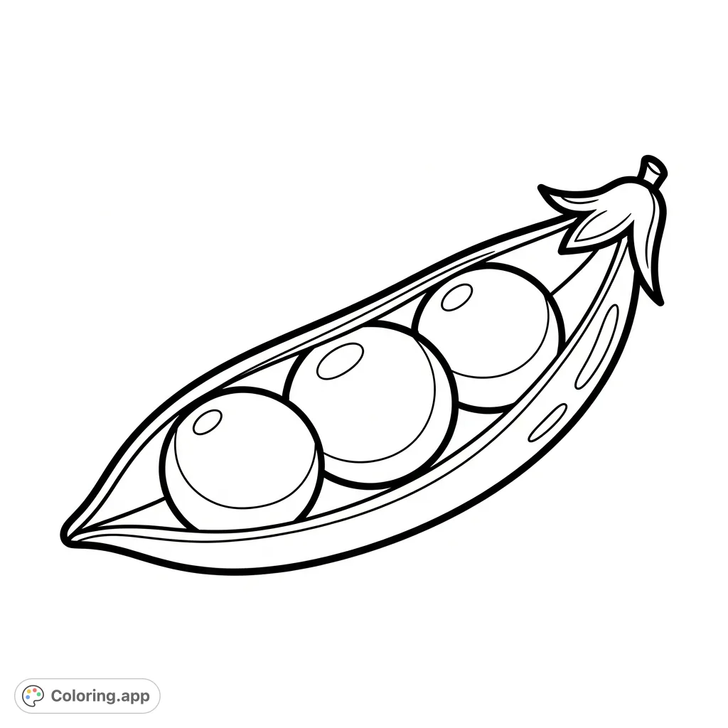 Discover a charming pea coloring page featuring two friendly peas nestled in their pod. A simple, delightful free printable coloring page for all ages.