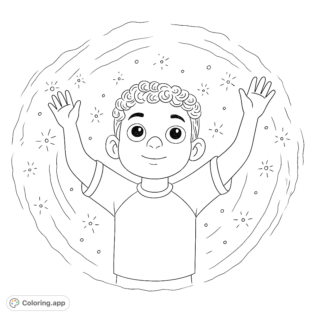 A boy captivated by dancing fireflies in a whimsical scene. Free printable firefly coloring page for kids and adults.