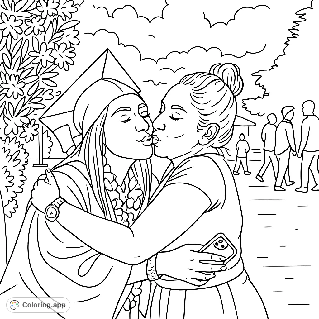 Celebrate a special graduation moment with this heartwarming scene of a graduate embraced by a loved one. Perfect for honoring achievements.