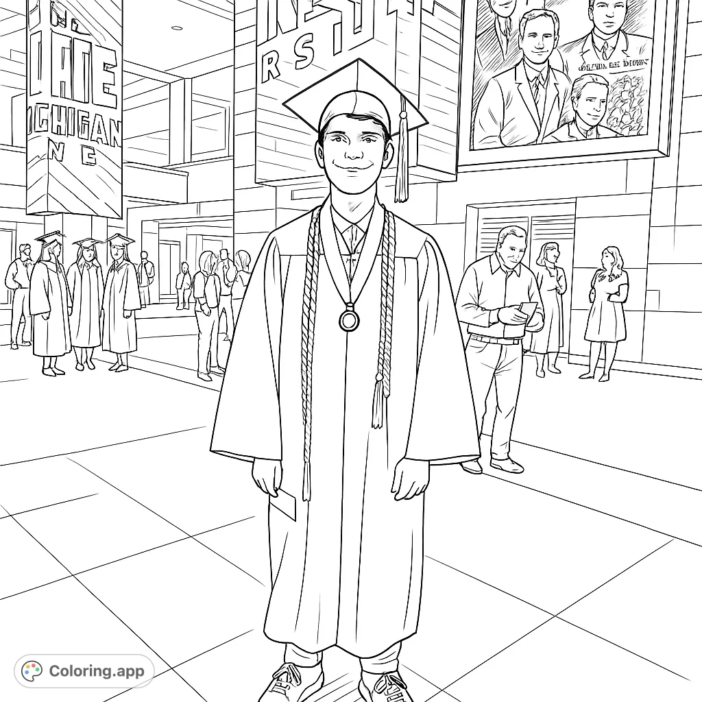 Celebrate academic achievement with this graduation scene, featuring a proud student in cap and gown, ready for a new chapter.