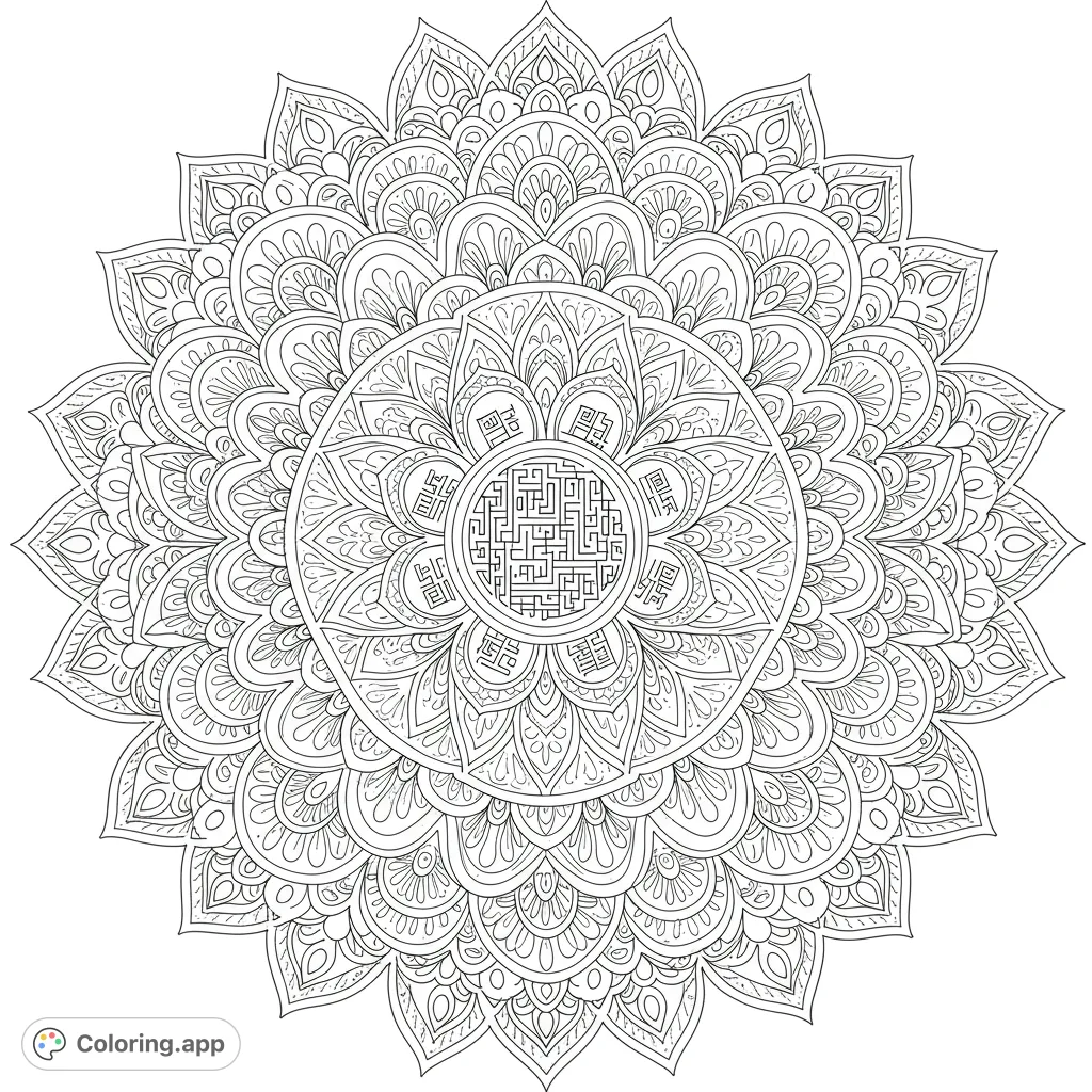 Discover a beautiful, intricate mandala featuring a central inspirational message. Perfect for mindful coloring and creative expression.
